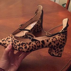 Sam Edelman Real-Fur Leopard Print Chunky Heels